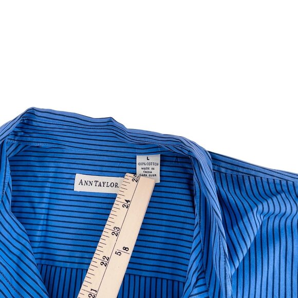 Ann Taylor Womens Blue Striped Button-Up Long Sleeve Shirt Size L Cotton - Picture 2 of 4